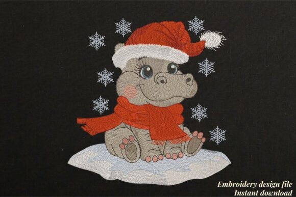 Download Baby Hippo in Santa Hat Black - Black Collection