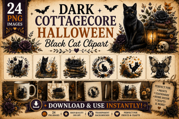 Download Dark Cottagecore Halloween Black Cat - Black Collection