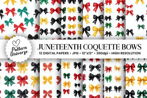 Download Black History Month Coquette Bow Pattern - Black Collection