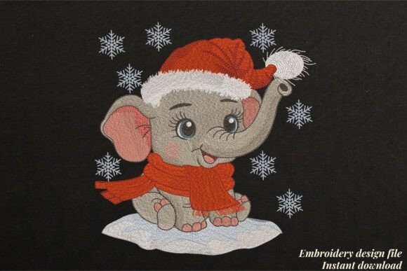 Download Baby Elephant in Santa Hat Black - Black Collection
